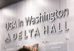 Image of the Delta Hall sign that says "UGA in Washington"